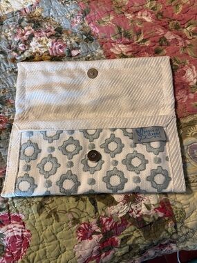 Peace o Thread White Clutch with Light Blue Floral Embroidery NWOT